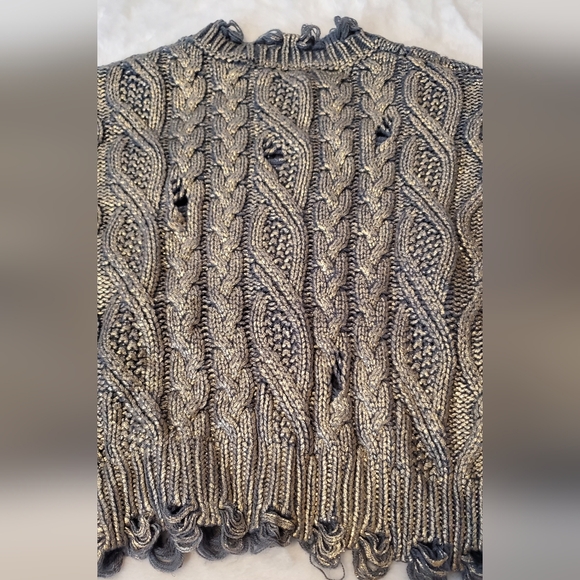 ZARA NEW WOMAN CABLE-KNIT METALLIC SWEATER FRAYED RIPPED BLUE GREY S-L - Picture 12 of 14